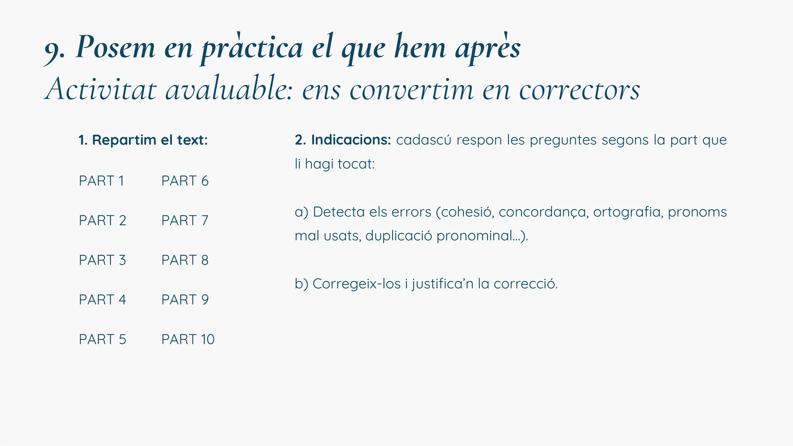 Activitat avaluable: correcció d'un text repartit en parts