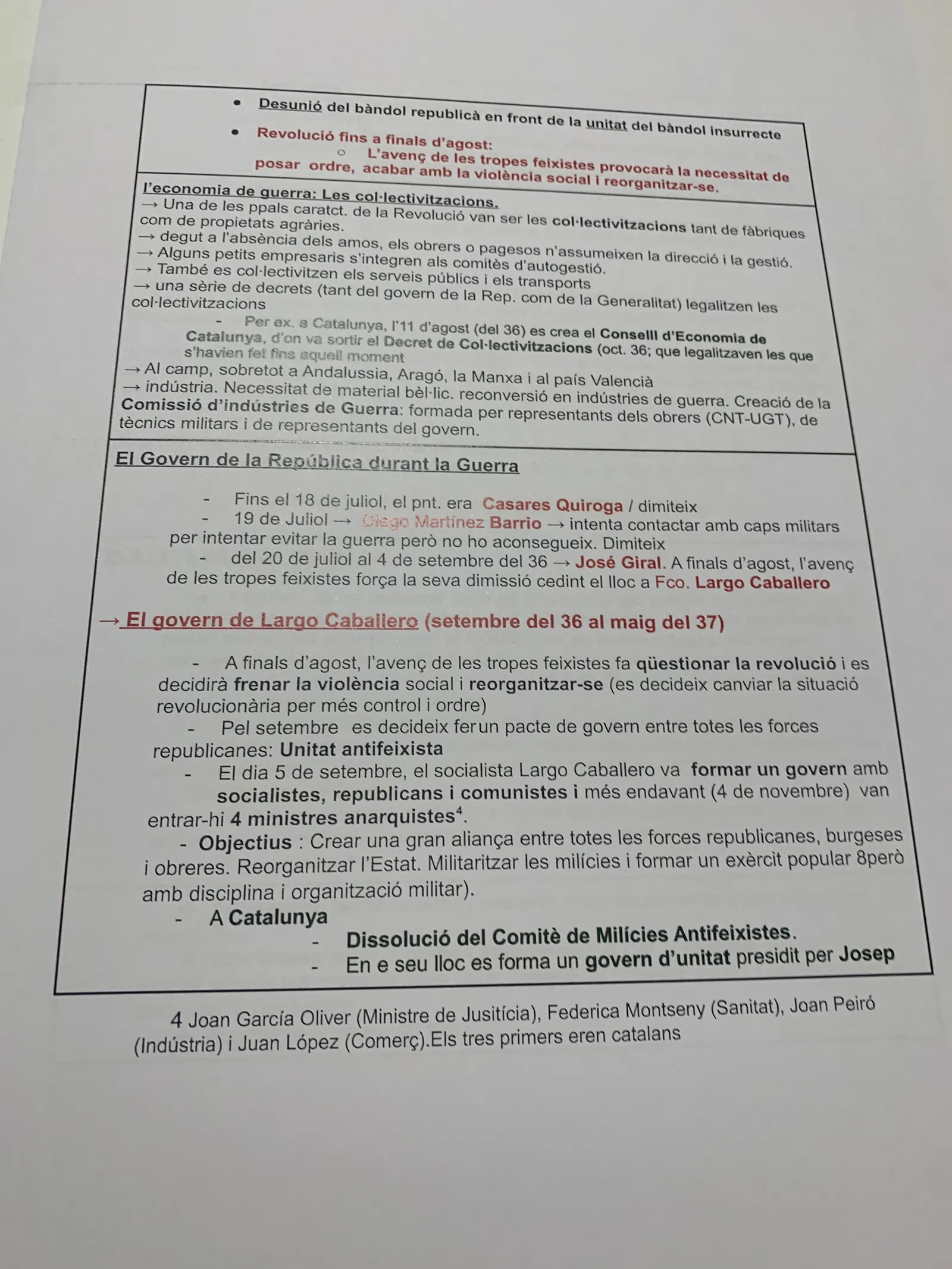 L'economia de guerra, les col·lectivitzacions i el govern de Largo Caballero