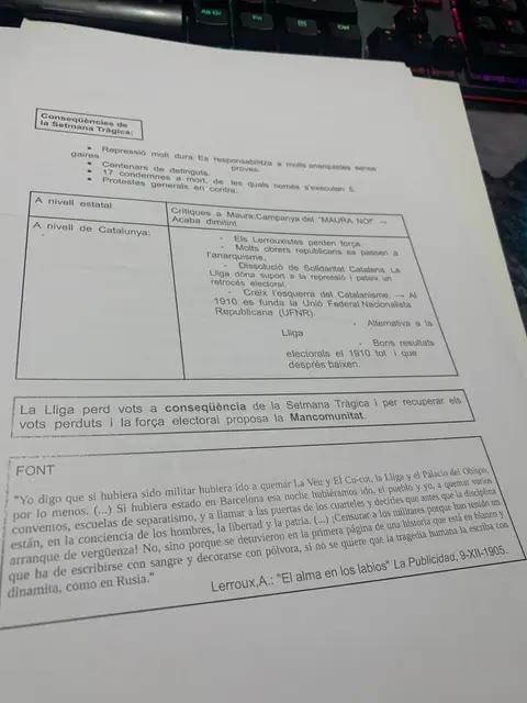 Conseqüències de la Setmana Tràgica i font de Lerroux a La Publicidad de 1905
