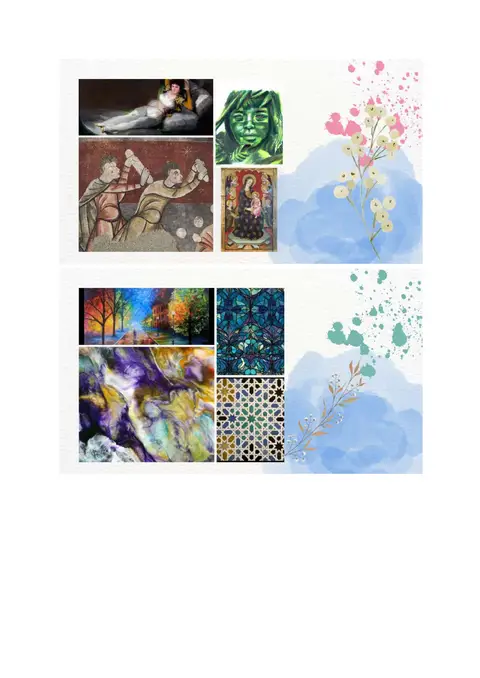 Exemples visuals d'obres pictòriques i de tècniques afins (mosaic, vitrall)