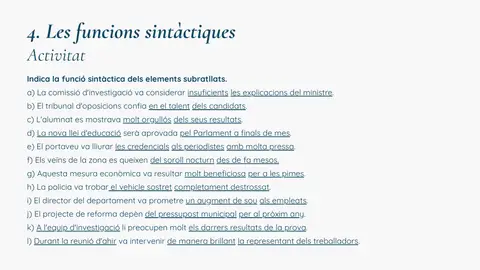 Activitat: identificar la funció sintàctica d'elements subratllats