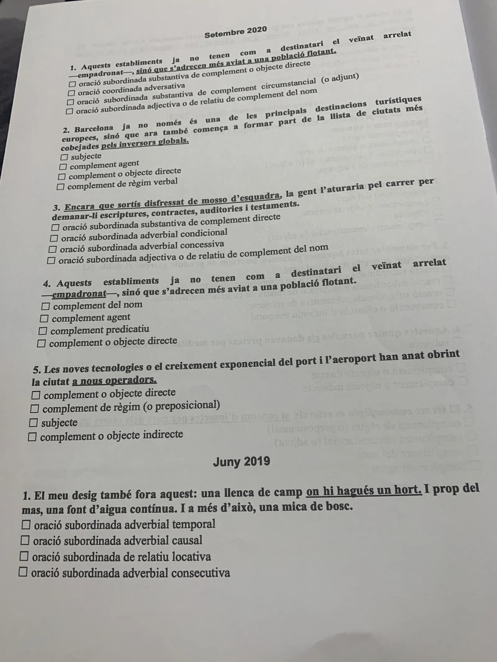 Dossier de subordinació: preguntes de setembre de 2020 i de juny de 2019