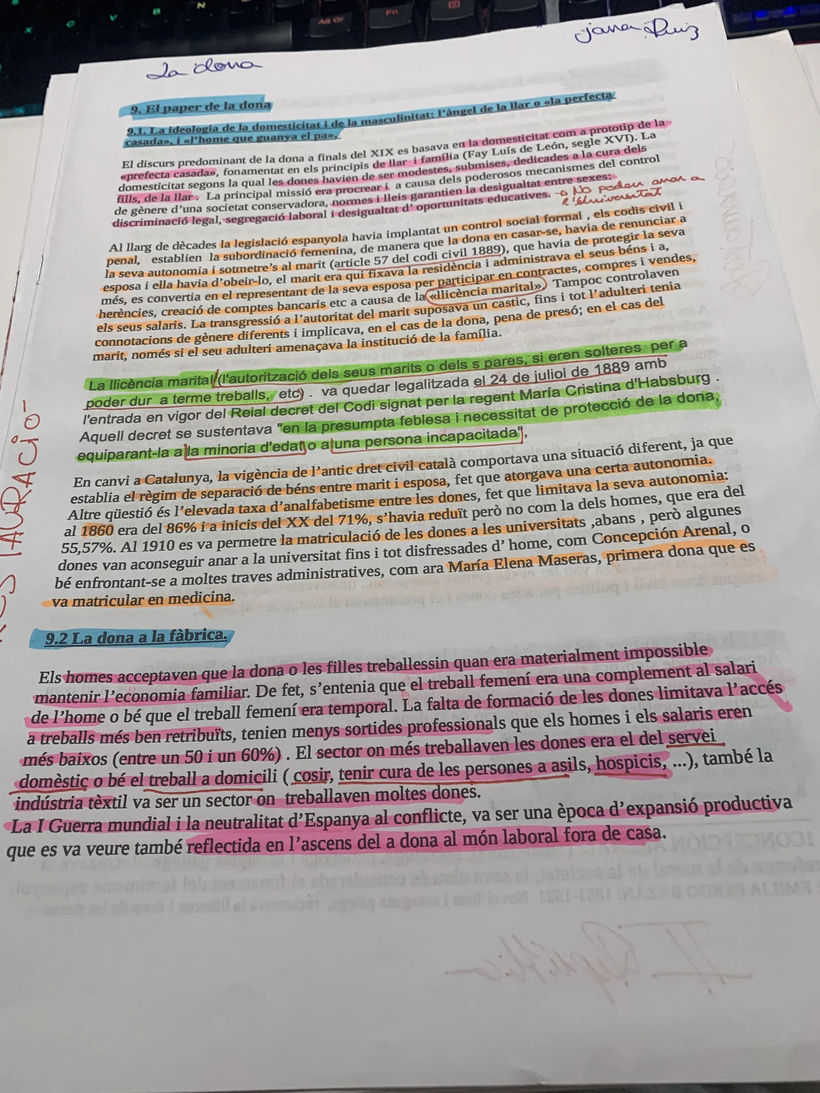 El paper de la dona al segle XIX i principis del XX, la legislació i la dona a la fàbrica