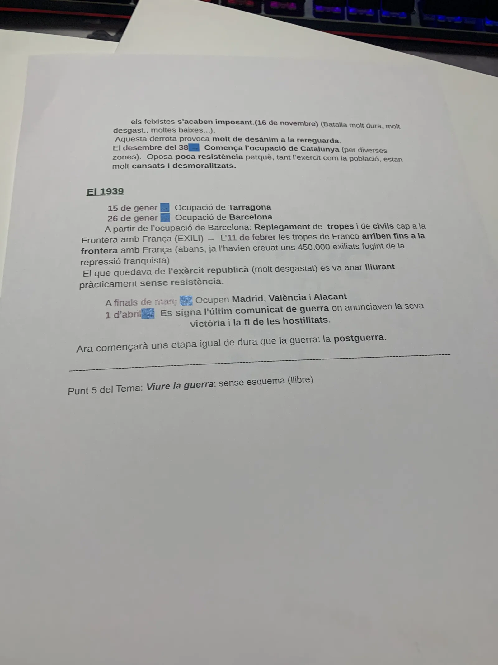 L'ocupació de Catalunya, l'exili de 1939 i el comunicat final de la guerra l'1 d'abril