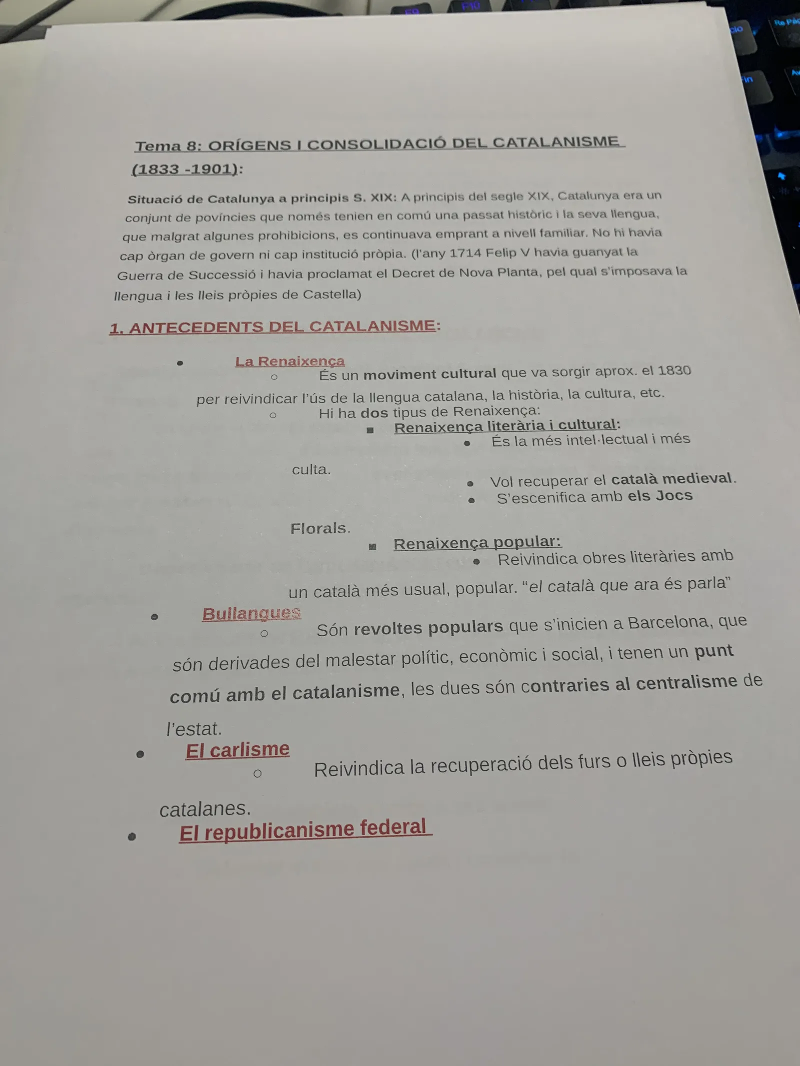 Tema 8: la Renaixença, les bullangues, el carlisme i el republicanisme federal
