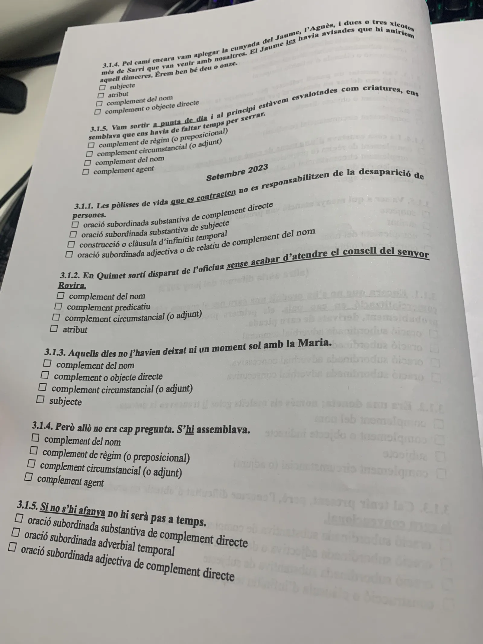 Dossier de subordinació: preguntes de setembre de 2023