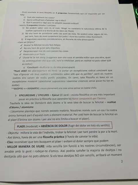 Les tres preguntes de Pirró i l'epicureisme: atomisme, plaer moderat i absència de dolor