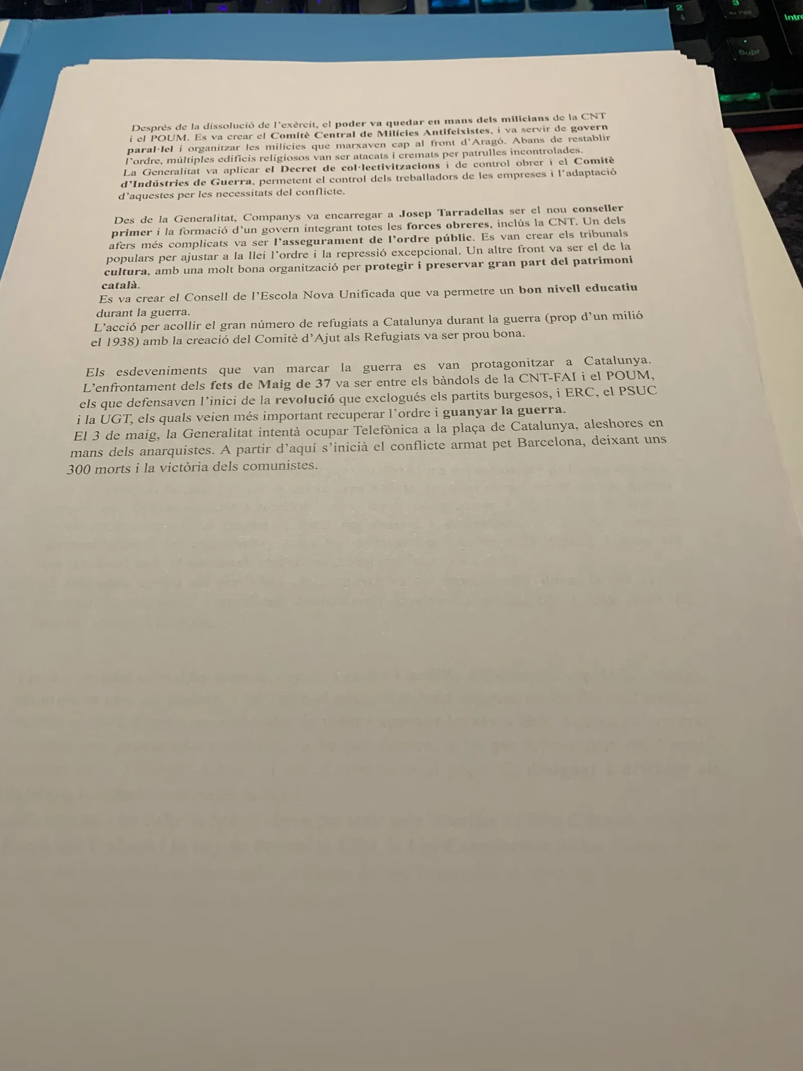 El Comitè Central de Milícies Antifeixistes, les col·lectivitzacions i els Fets de Maig de 1937