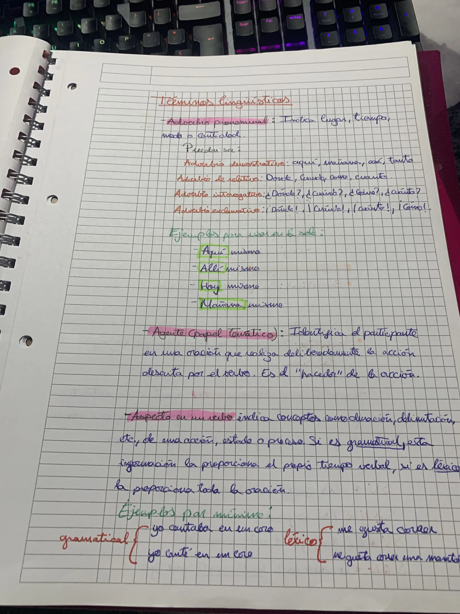 Adverbios pronominales, agente grupal y aspecto verbal gramatical y léxico