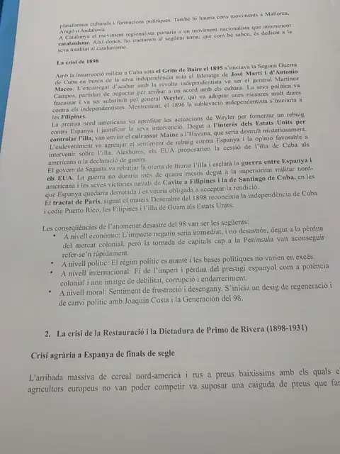 La crisi de 1898: la guerra de Cuba, el Maine, el Tractat de París i les conseqüències del desastre