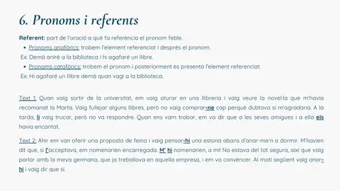 Pronoms i referents: explicació i text per identificar referents (sense resoldre)