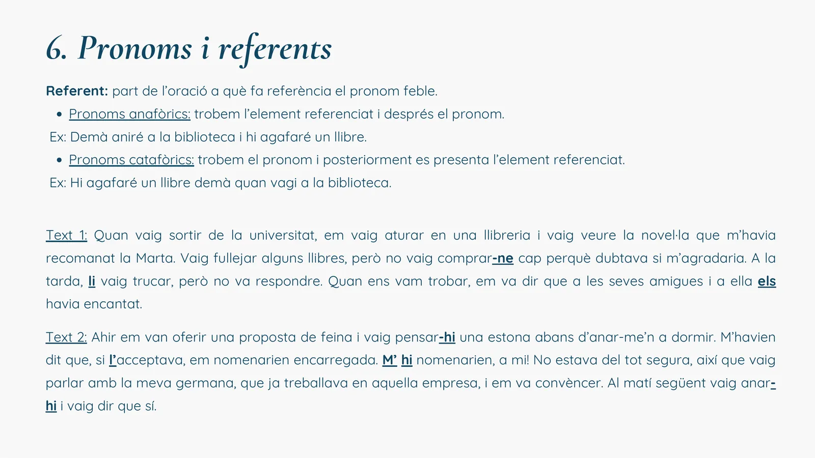 Pronoms i referents: explicació i text per identificar referents (sense resoldre)