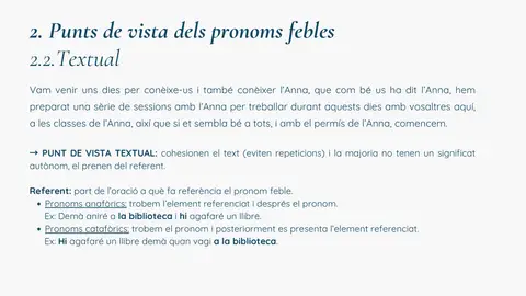 Punt de vista textual: pronoms anafòrics i catafòrics