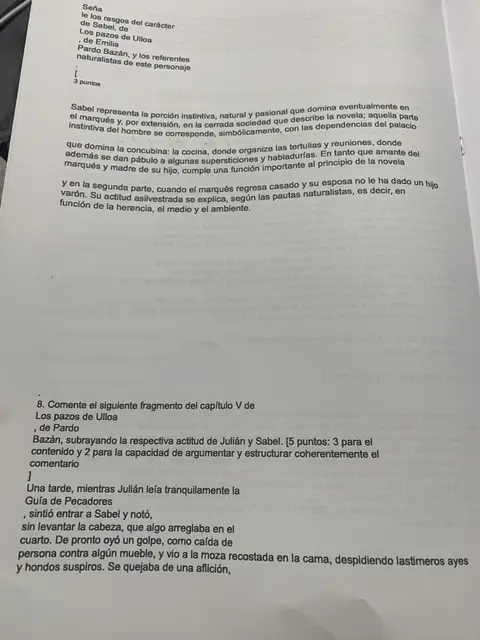 Preguntas 7 y 8: el personaje de Sabel y comentario de un fragmento del capítulo V