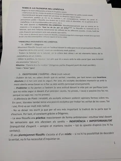 Tema 4: la filosofia hel·lenística, els cínics de Diògenes i l'escepticisme de Pirró