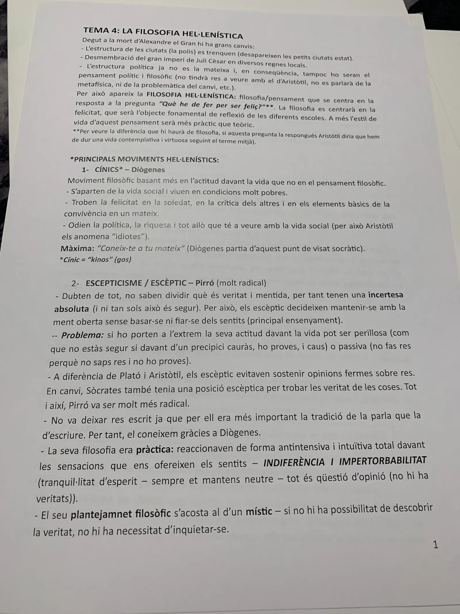 Tema 4: la filosofia hel·lenística, els cínics de Diògenes i l'escepticisme de Pirró