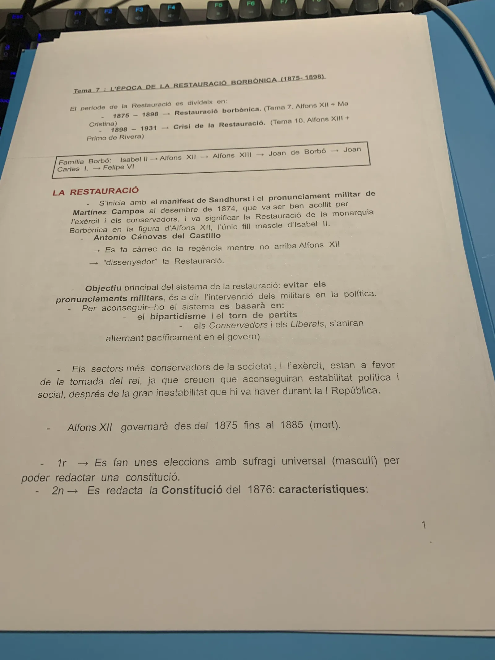 Esquema del tema 7: el manifest de Sandhurst, l'objectiu del sistema i el bipartidisme