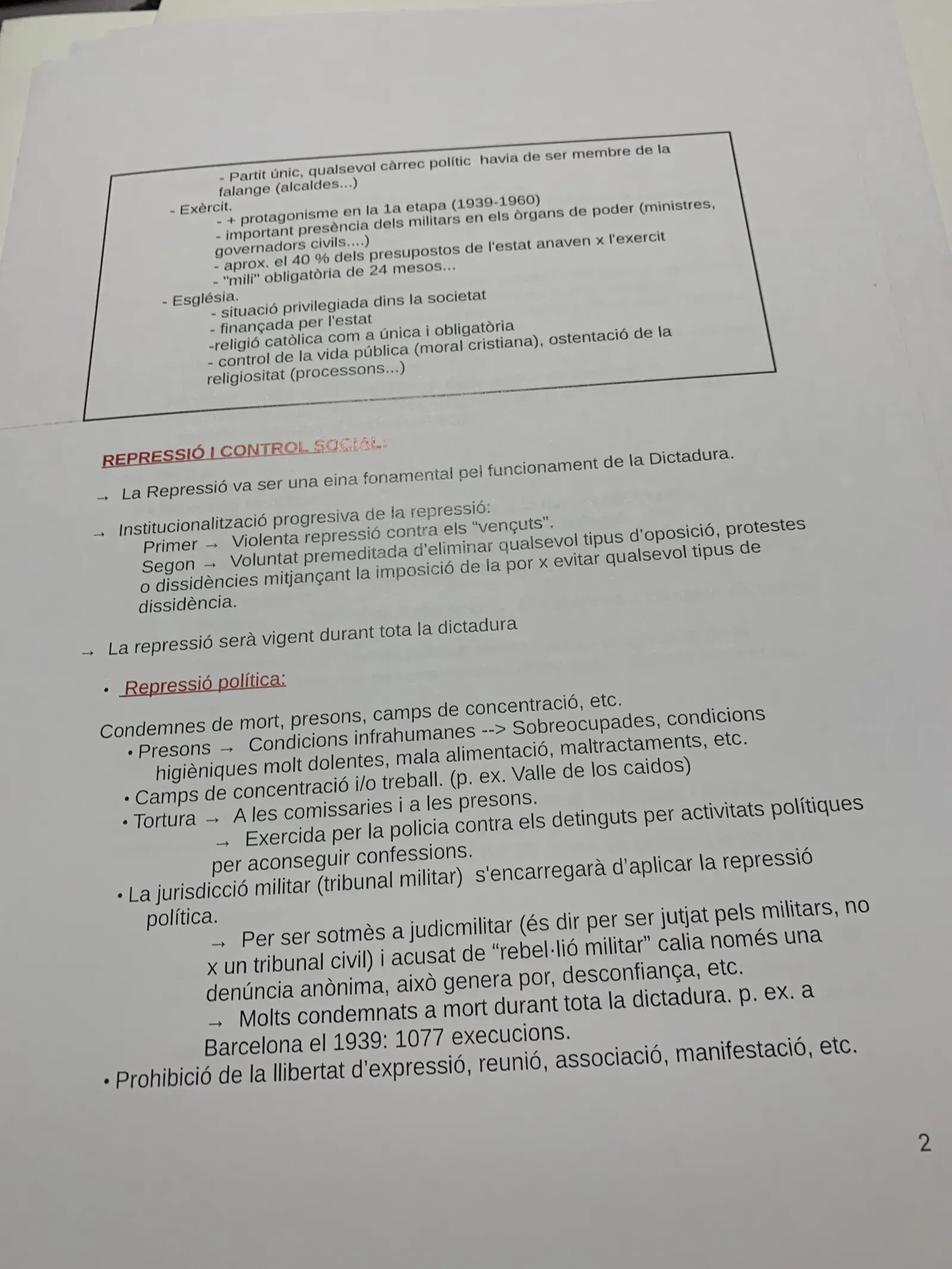 La repressió política del règim: presons, camps de concentració, tortura i jurisdicció militar