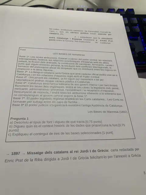 Font: les Bases de Manresa de 1892 amb tres preguntes de comentari