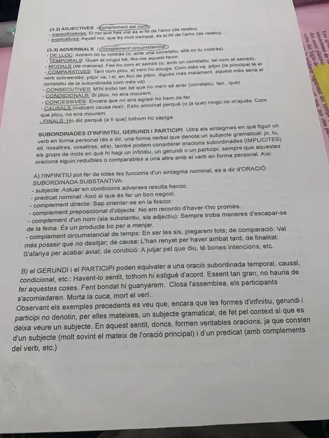Subordinades adjectives i adverbials, i subordinades d'infinitiu, gerundi i participi