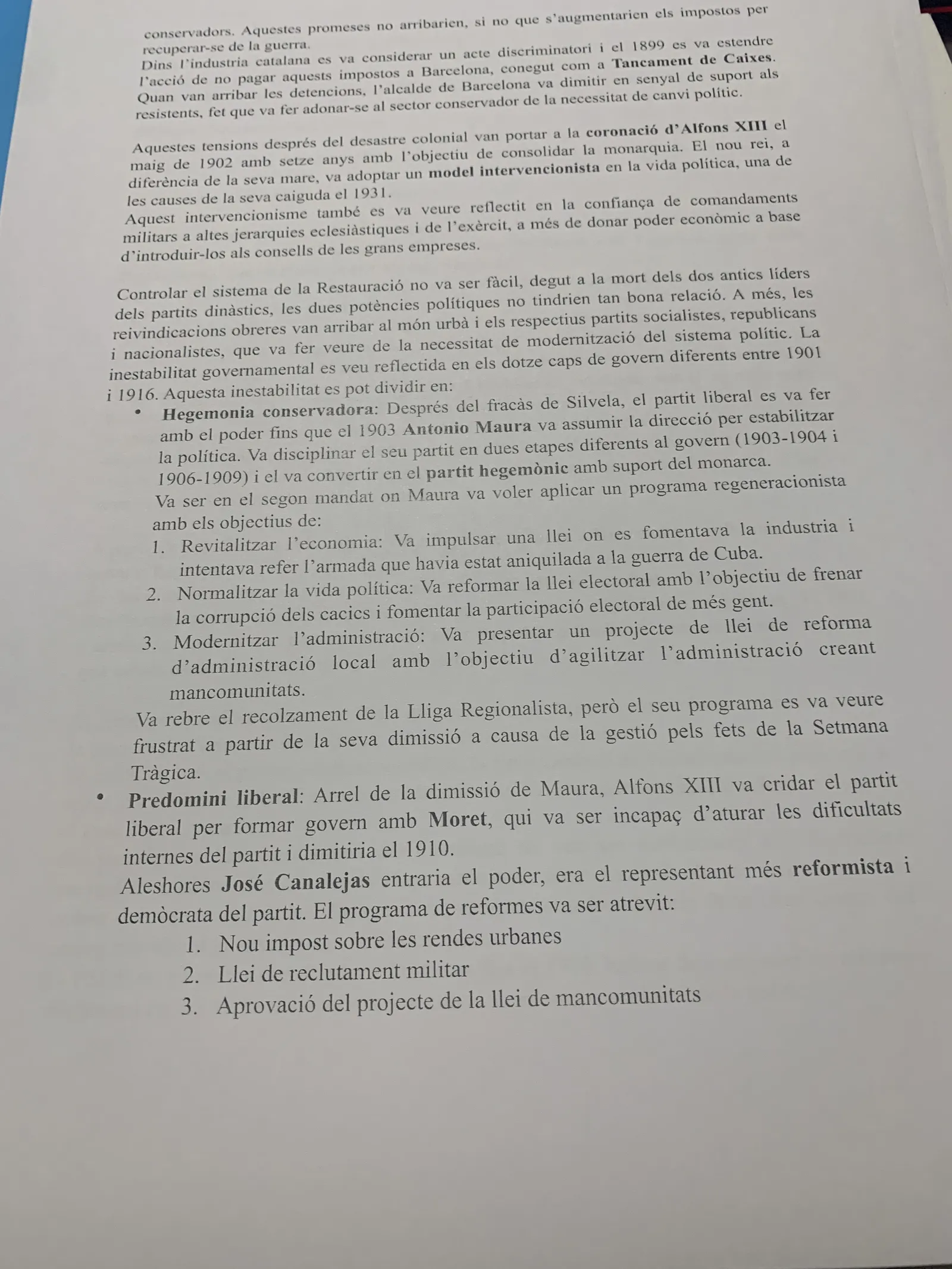 La coronació d'Alfons XIII, l'hegemonia conservadora de Maura i el predomini liberal de Canalejas