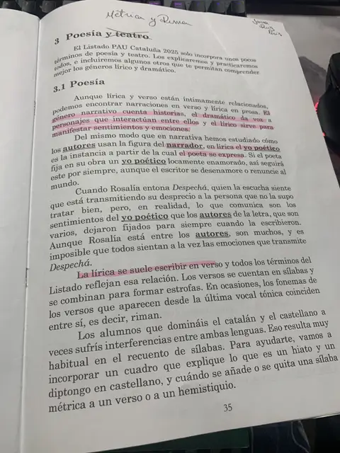 Apartado 3.1 Poesía: narrador y yo poético, la lírica en verso y las interferencias catalán-castellano en el cómputo