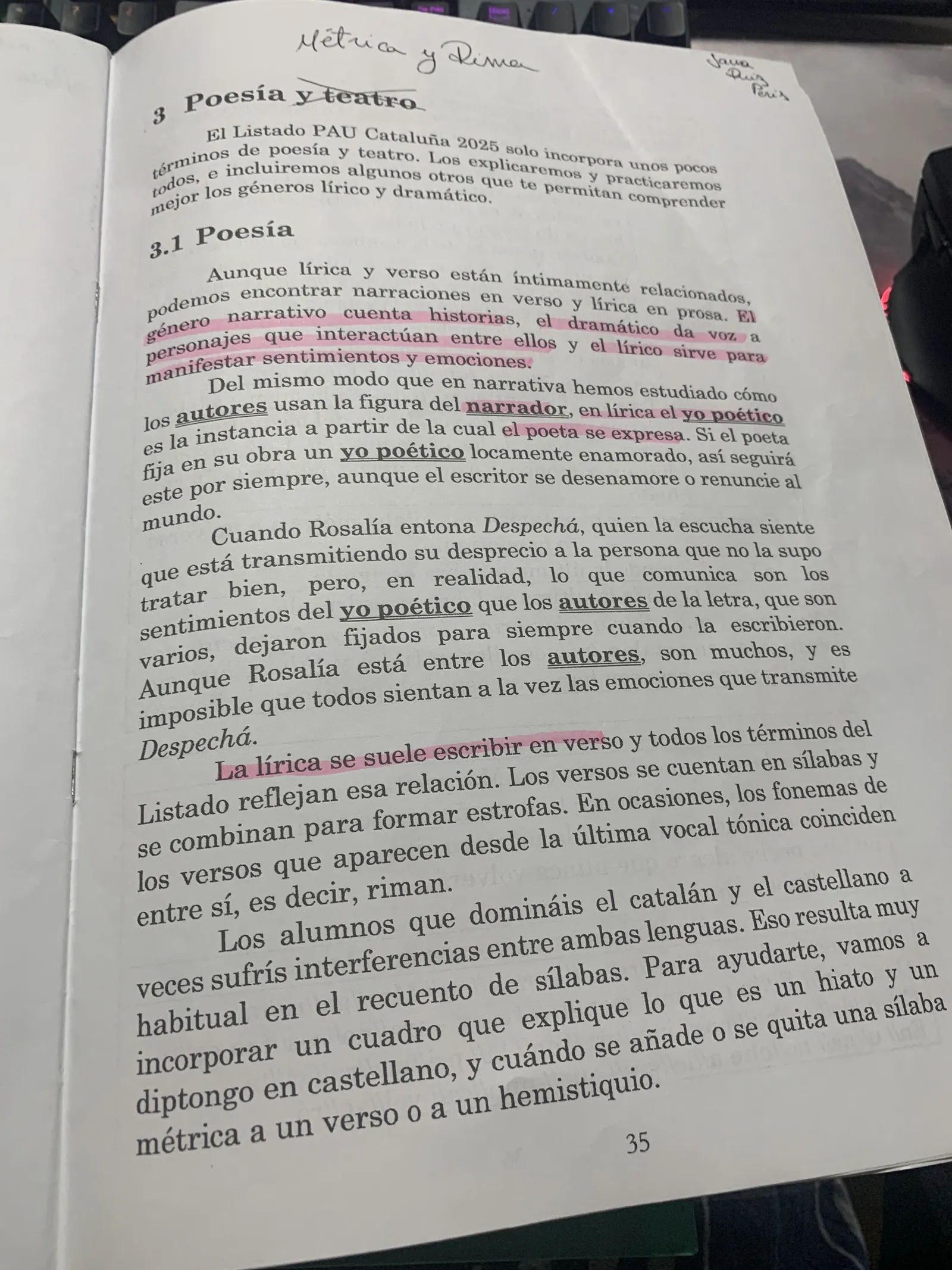 Apartado 3.1 Poesía: narrador y yo poético, la lírica en verso y las interferencias catalán-castellano en el cómputo
