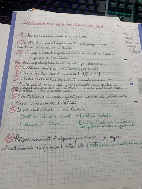 Les deu característiques de la Constitució de 1931: sobirania, sufragi universal i drets