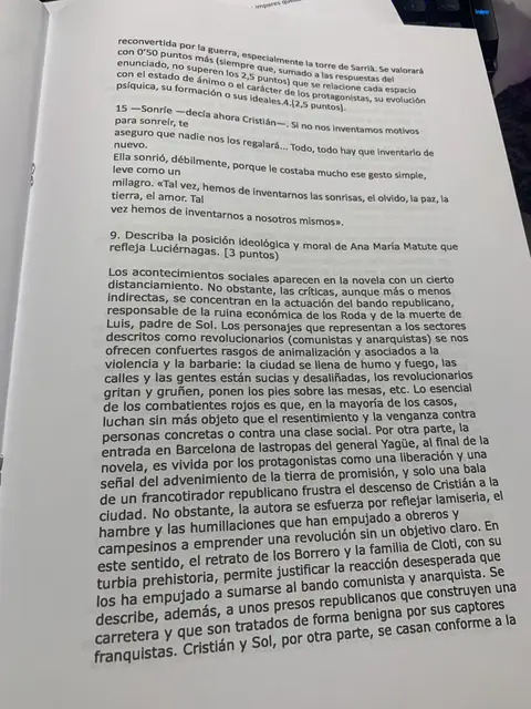 Pregunta 9: la posición ideológica y moral de Ana María Matute en la novela
