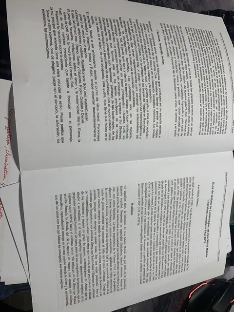Continuación de la guía de lectura, fotografiada de lado