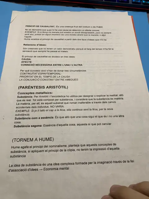 El principi de causalitat com a costum, el parèntesi aristotèlic sobre la substància i el nominalisme de Hume
