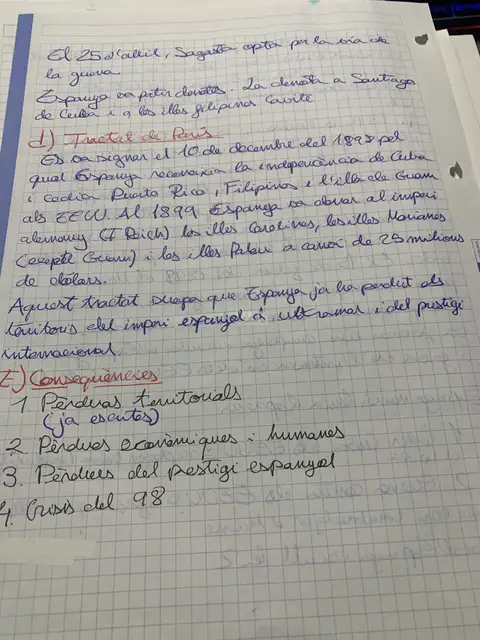 El Tractat de París de 1898 i les conseqüències territorials, econòmiques i de prestigi