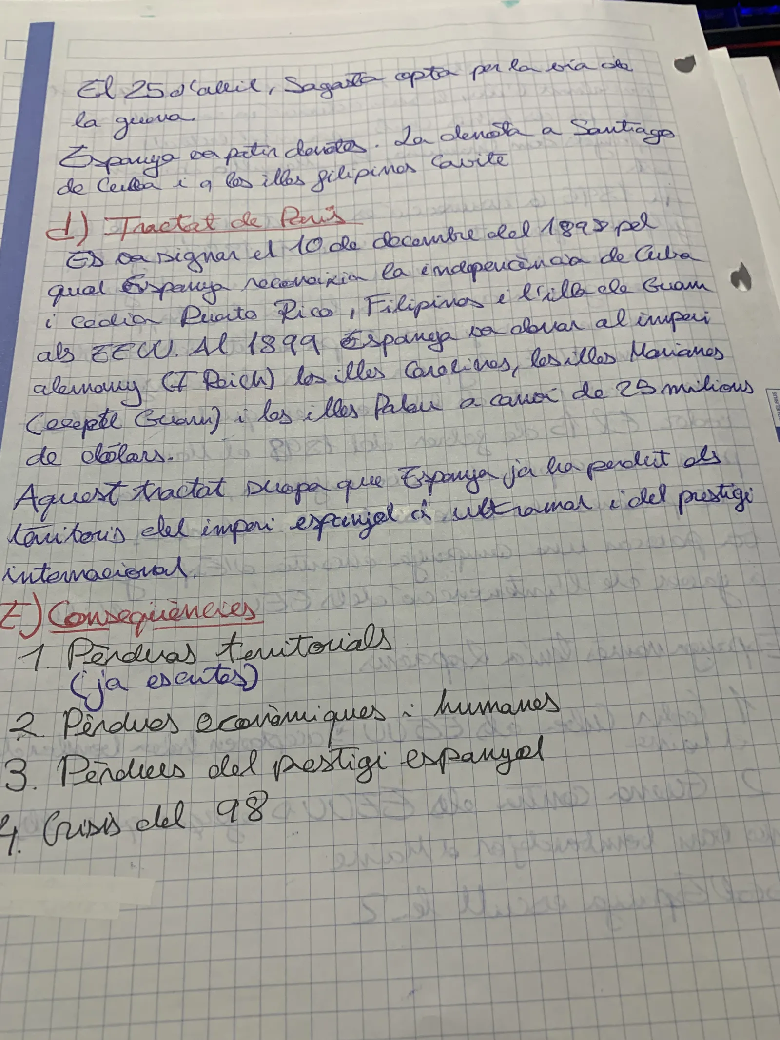 El Tractat de París de 1898 i les conseqüències territorials, econòmiques i de prestigi