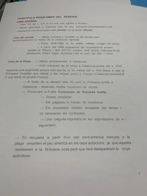 La crisi agrària: la crisi dels cereals, la crisi de la vinya i la fil·loxera amb la rabassa morta
