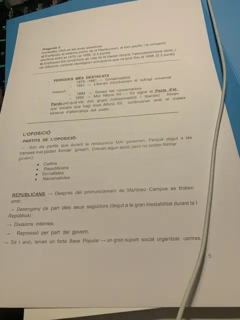 Pregunta 2 de PAU sobre el torn pacífic i esquema dels partits de l'oposició