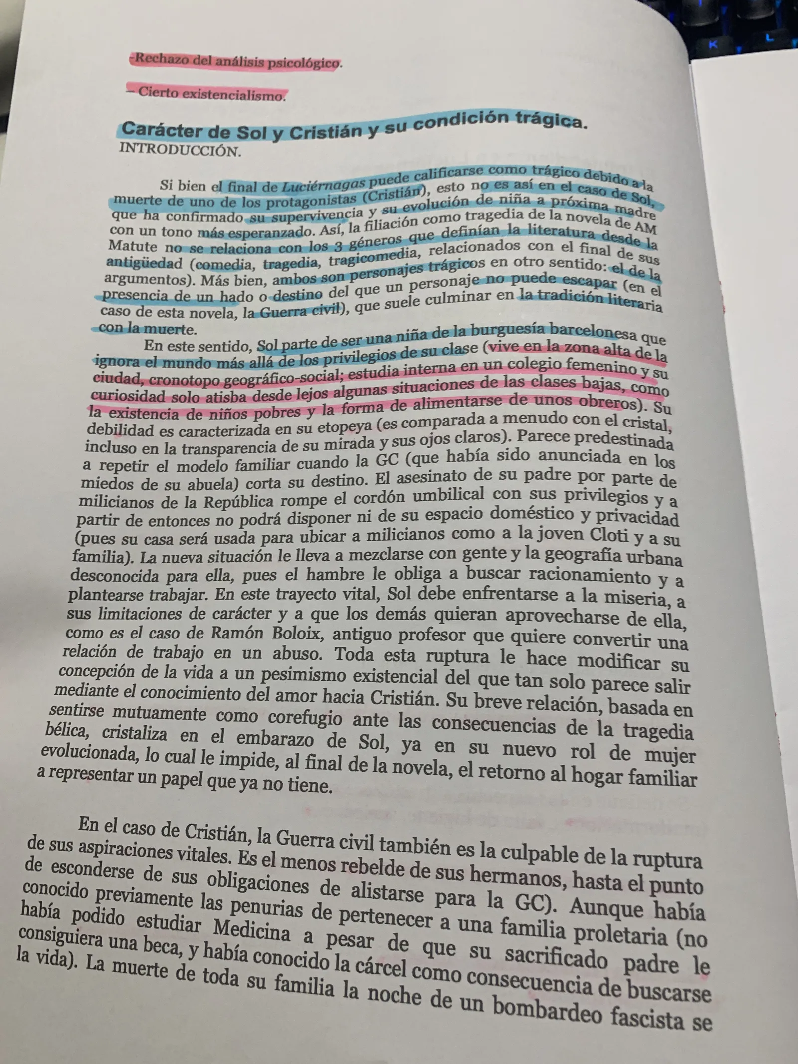 Carácter de Sol y Cristián y su condición trágica