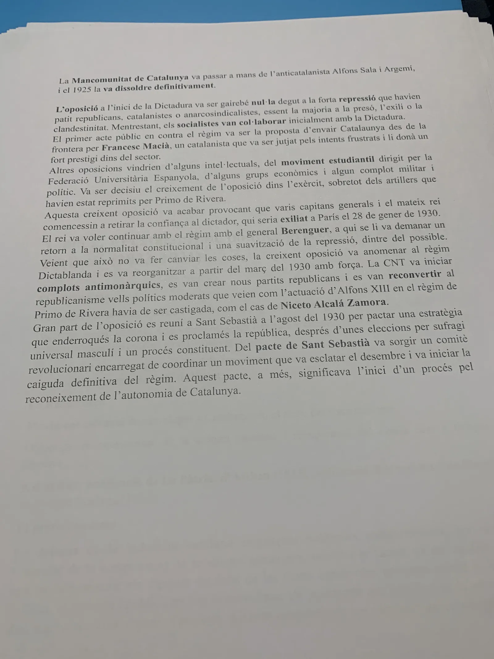 La dissolució de la Mancomunitat, l'oposició a la dictadura i el Pacte de Sant Sebastià