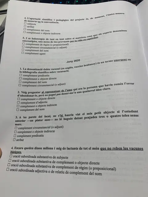 Dossier de subordinació: preguntes de juny de 2020