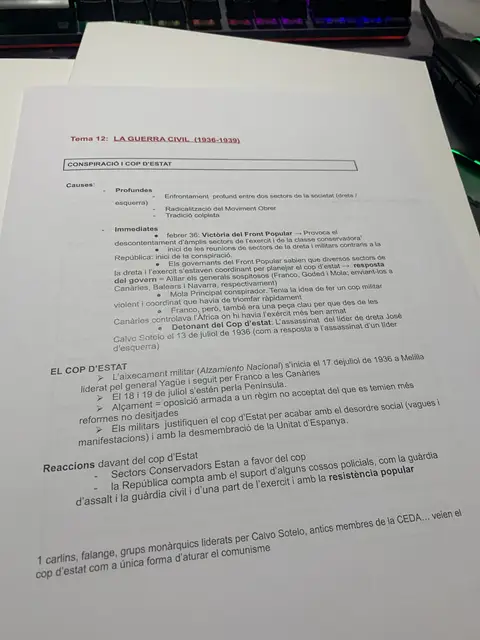 Tema 12: causes profundes i immediates del cop d'estat i les reaccions davant l'Alzamiento