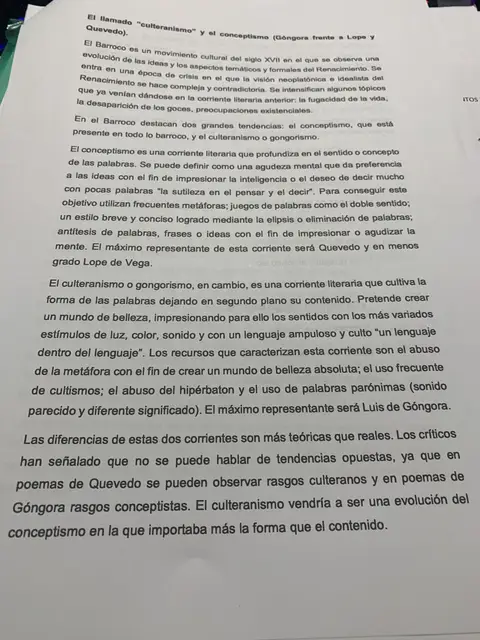 Culteranismo y conceptismo: Góngora frente a Lope y Quevedo, con sus recursos característicos