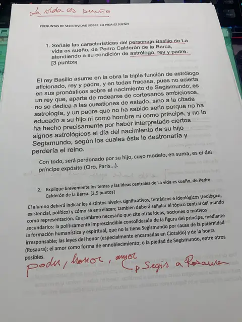 Preguntas de Selectividad sobre La vida es sueño: el personaje de Basilio y los temas centrales