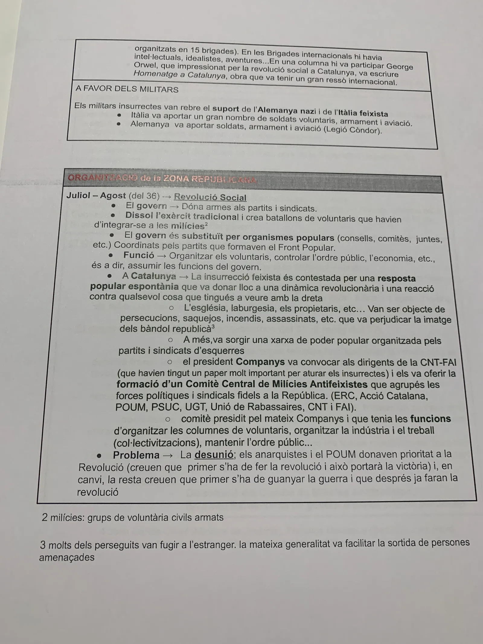 Les Brigades Internacionals, els suports als militars i l'organització de la zona republicana