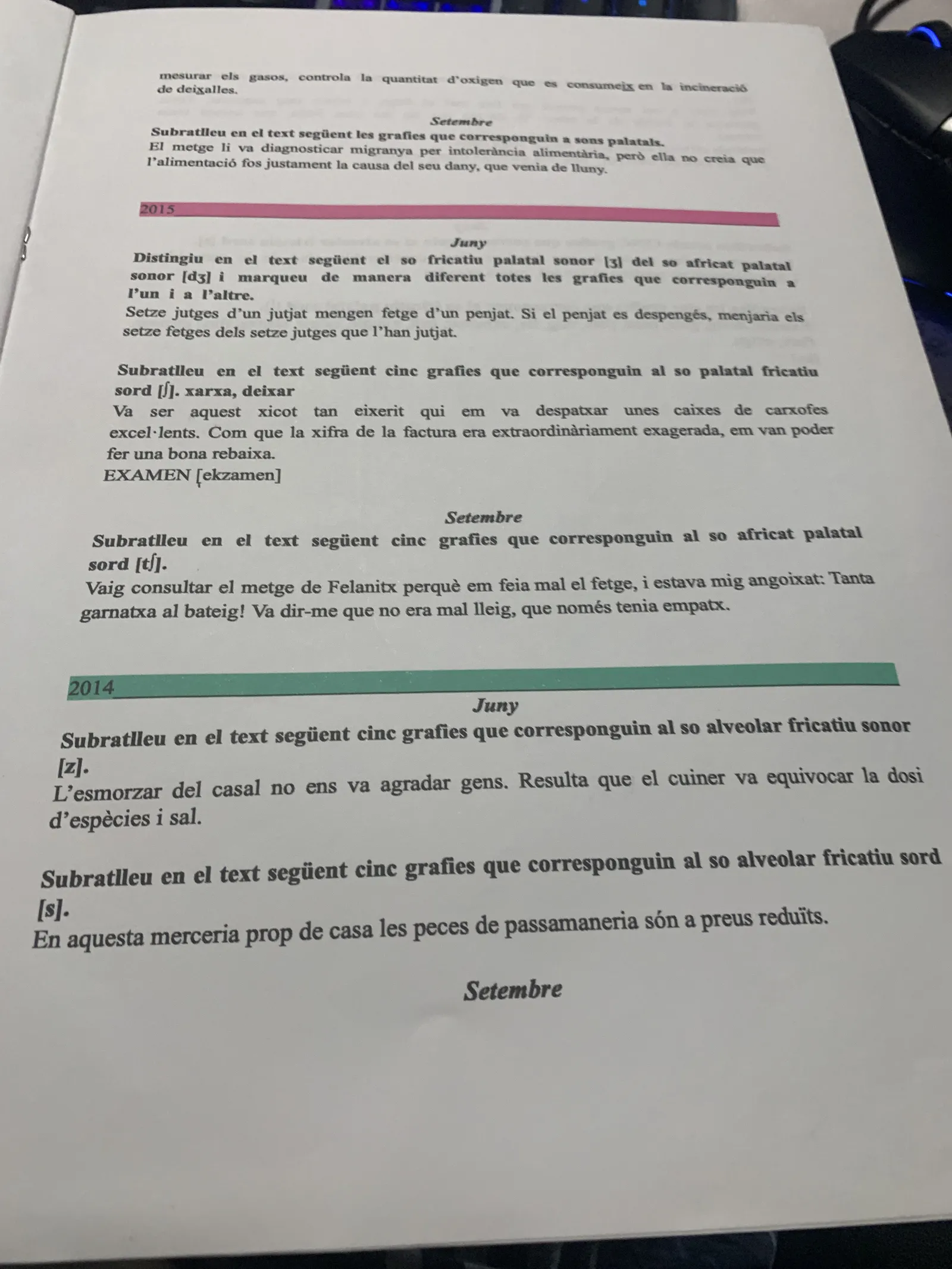 Activitats de fonètica de la PAU de 2015 i 2014