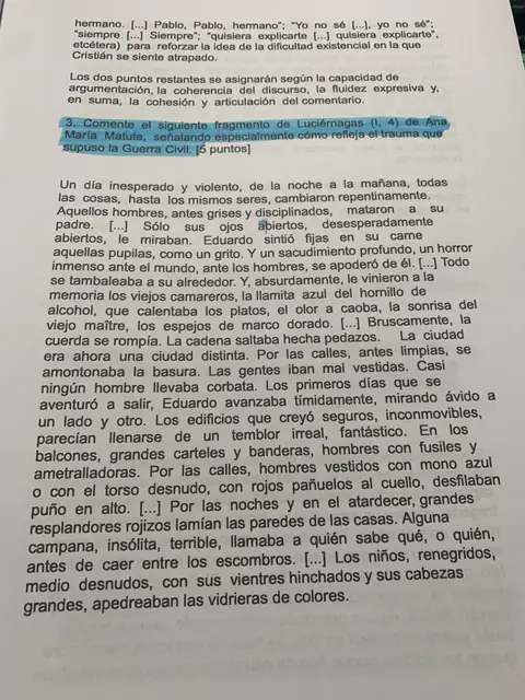 Pregunta 3: fragmento sobre el trauma de la Guerra Civil