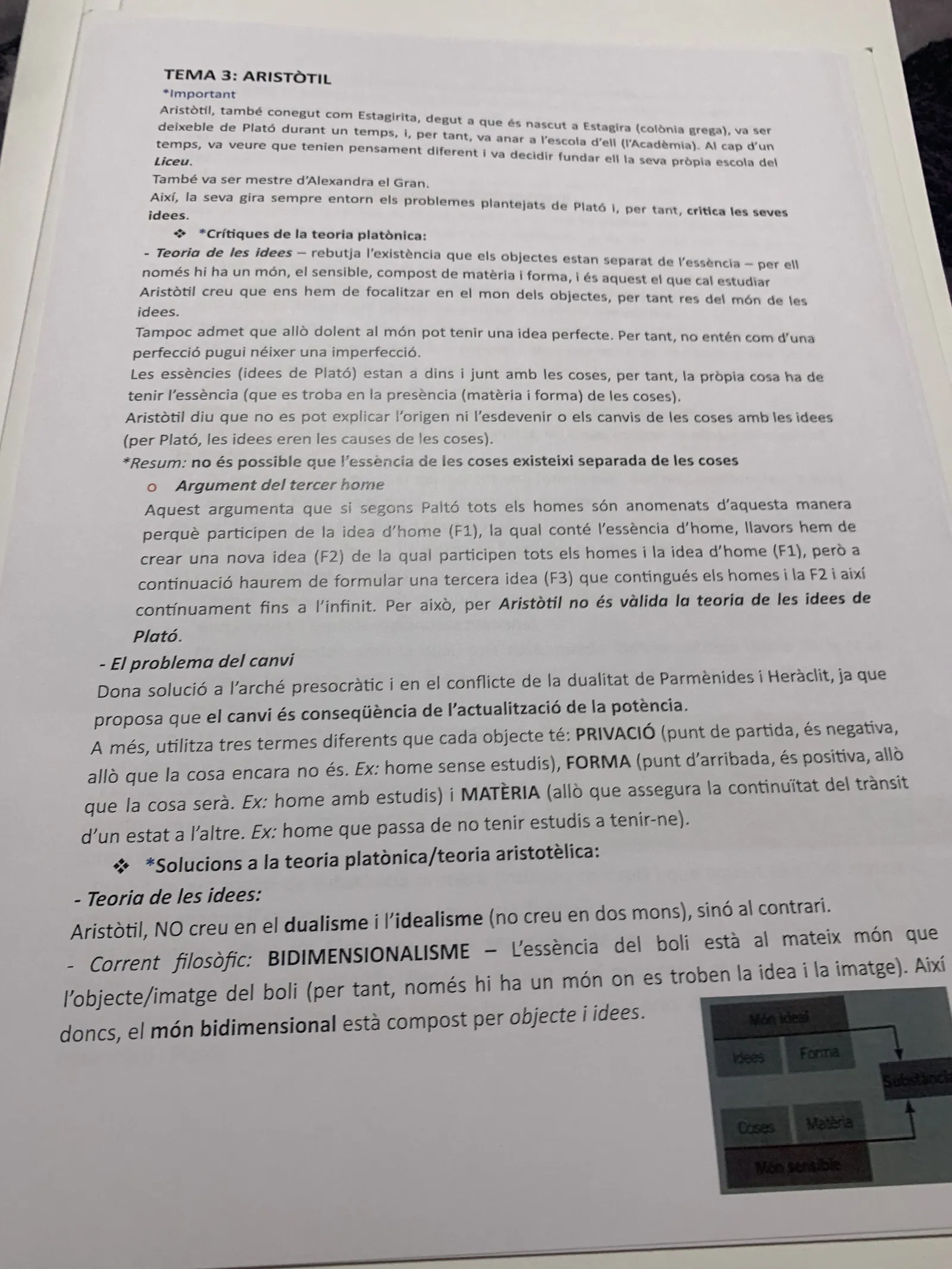 Tema 3: Aristòtil, la crítica a la teoria platònica, l'argument del tercer home i el problema del canvi