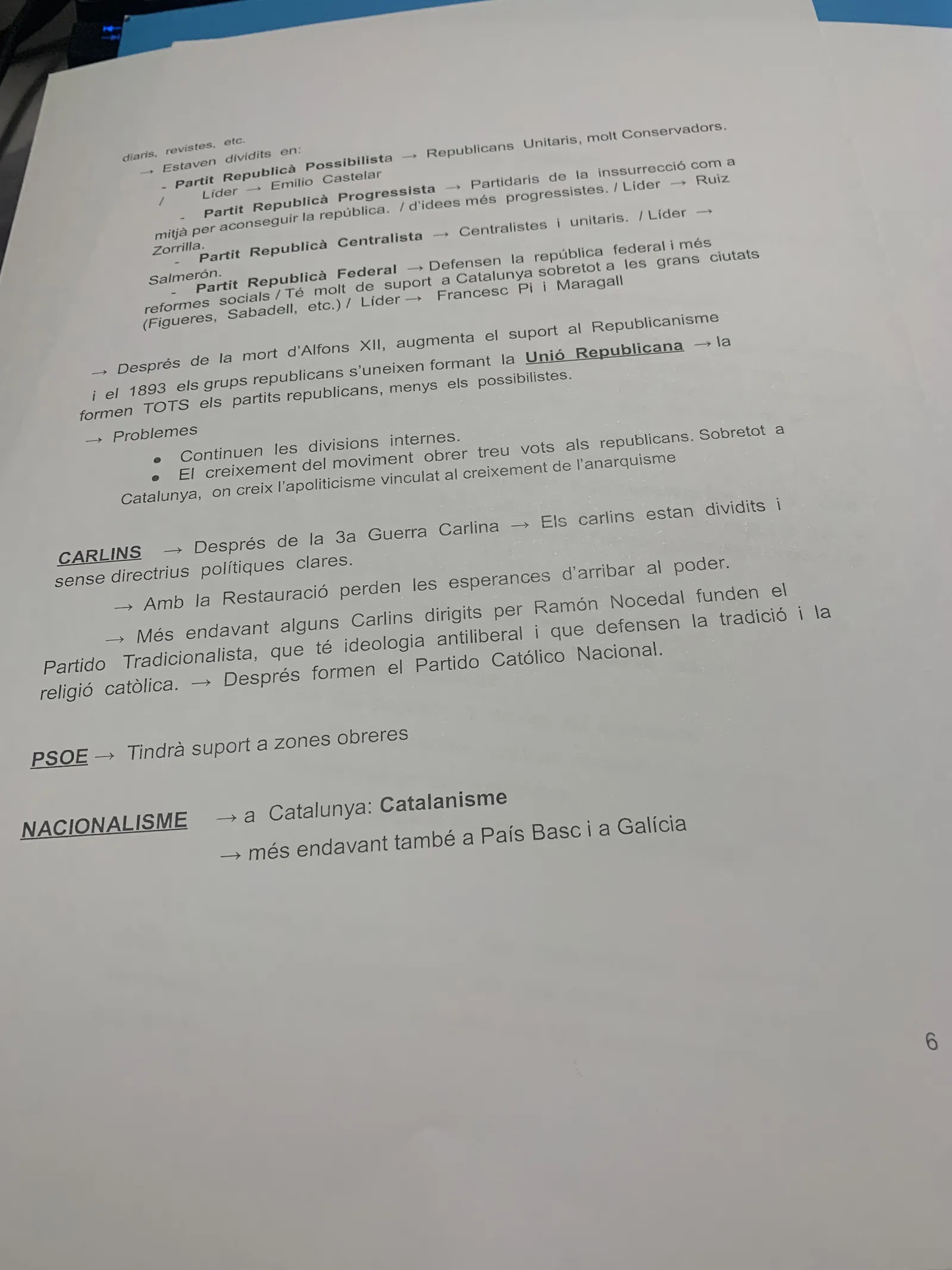 Els partits republicans, els carlins, el PSOE i el nacionalisme com a forces d'oposició