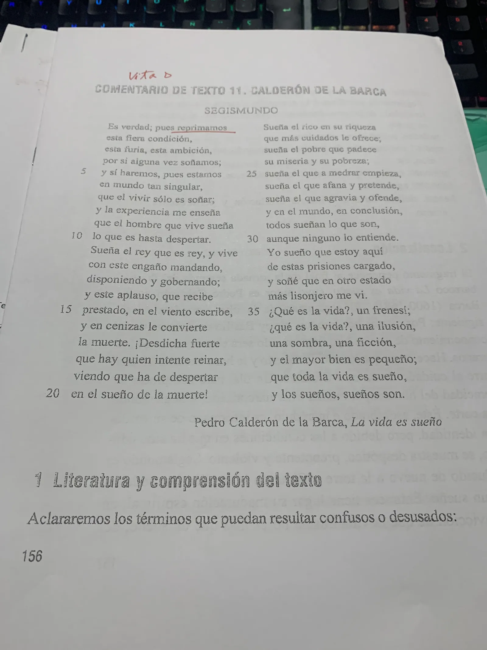 Comentario de texto 11: el monólogo de Segismundo y aclaración de términos