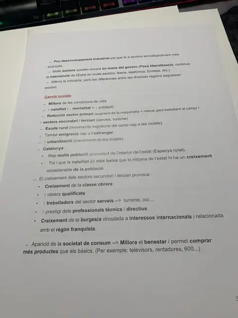 L'èxode rural, la urbanització, el creixement de la classe obrera i la societat de consum