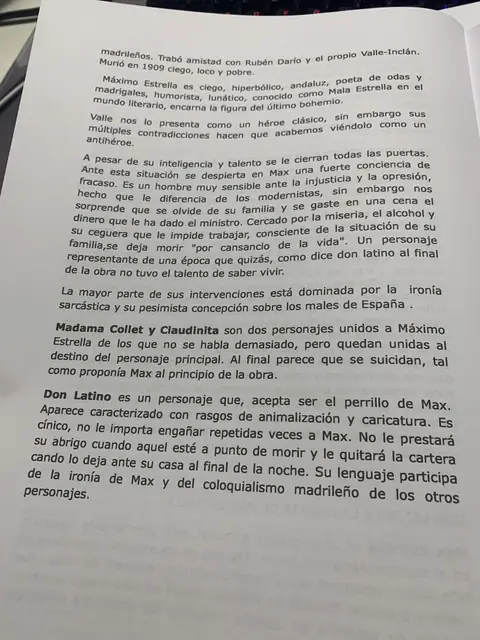 Max Estrella como antihéroe, Madama Collet y Claudinita, y Don Latino