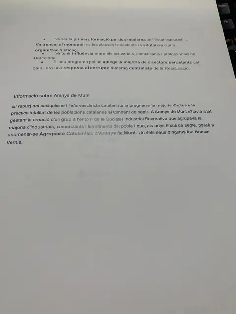 La Lliga com a primera formació política moderna i la informació sobre Arenys de Munt